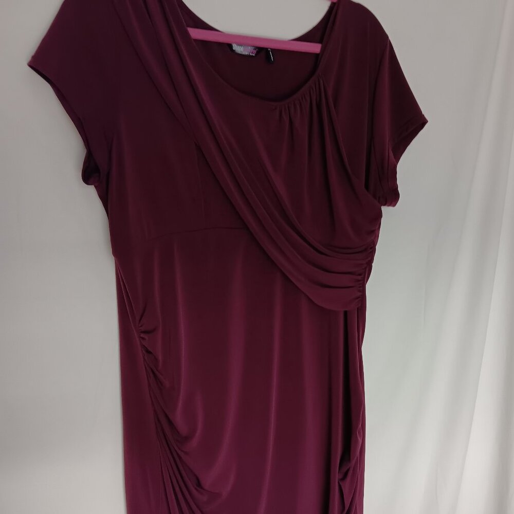 Shapesational Women's Burgandy Dress Size XL Midi Short Sleeve Body Forming - Picture 3 of 6